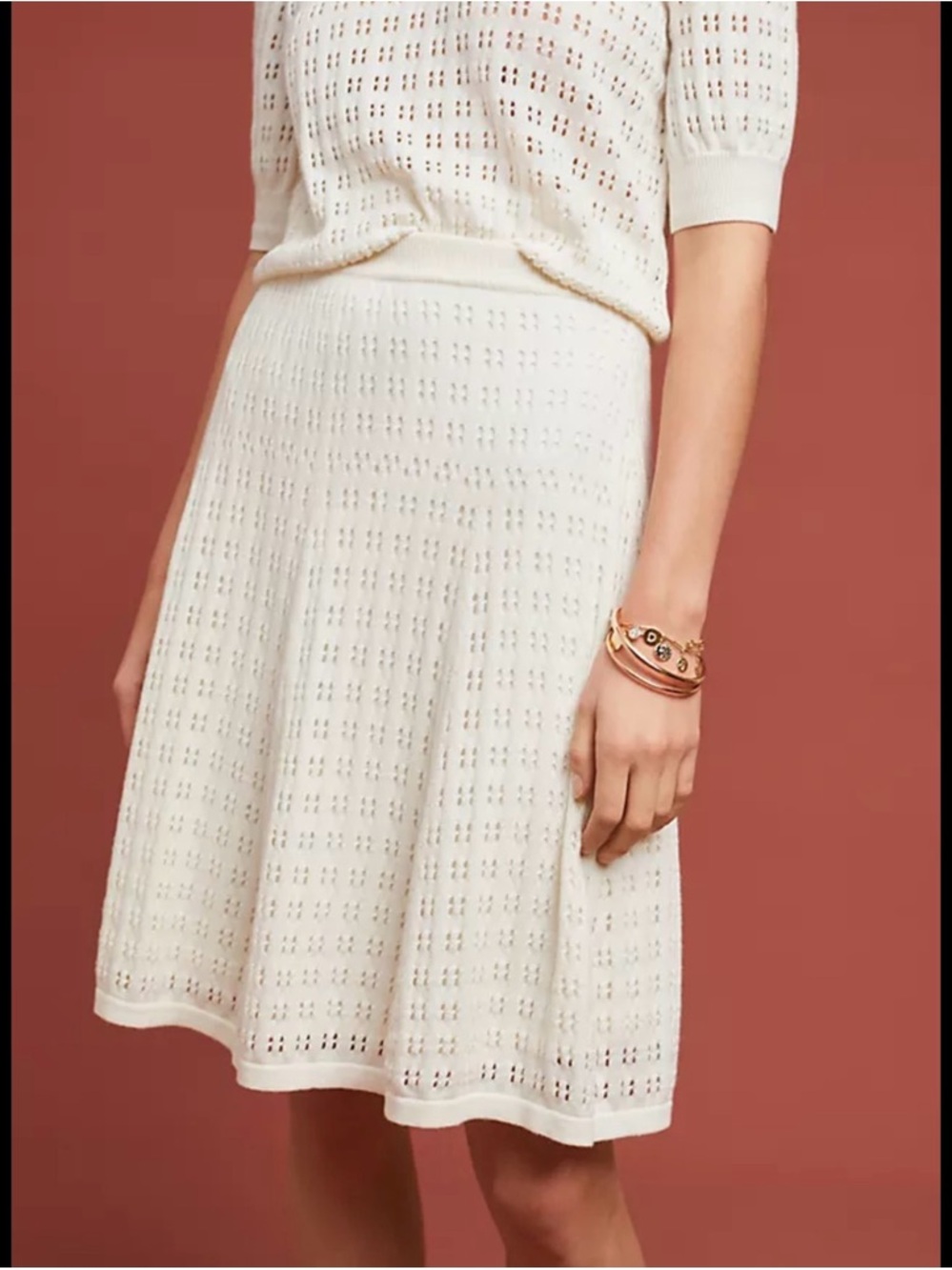 Anthropologie Maeve Cadenza Cream Eyelet Knit Skirt